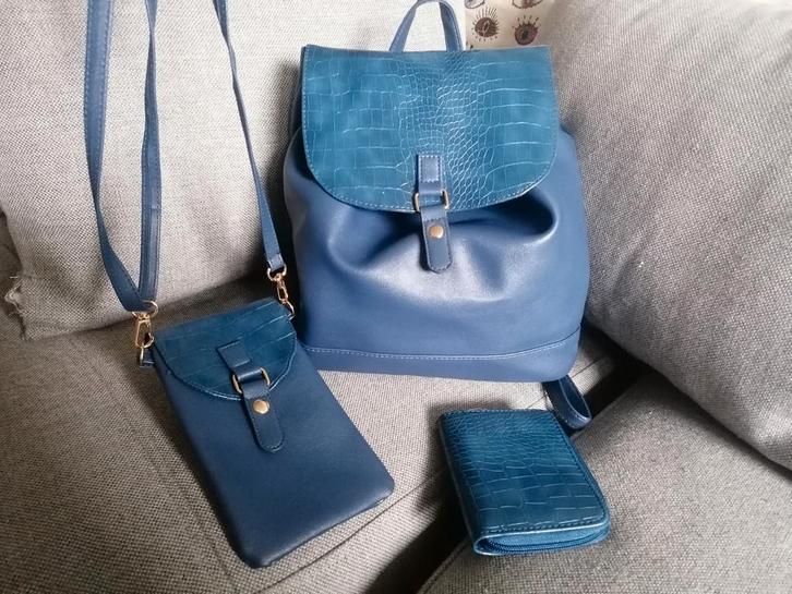 Blauwe Tassen Set - Rugzak, Telefoontasje & Portemonnee, Sieraden, Tassen en Uiterlijk, Tassen | Damestassen, Zo goed als nieuw