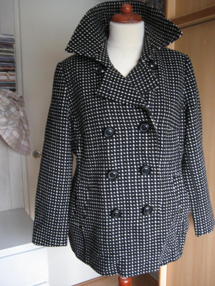 winterjas Frans Molenaar maat 46 zwart wit, Kleding | Dames, Jassen | Winter, Zo goed als nieuw, Maat 46/48 (XL) of groter, Zwart