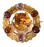 9 Krt gouden Schotse broche met edelstenen, Ophalen of Verzenden, Goud, Broche, Met edelsteen