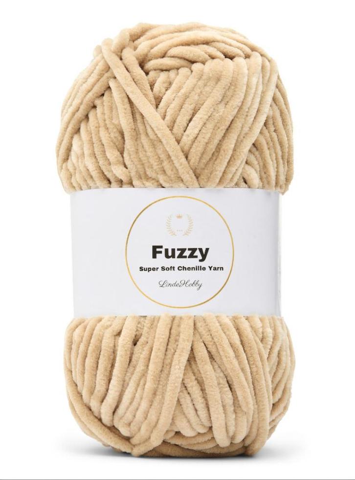 LindeHobby Fuzzy Chenille garen - 08 Donkerbeige (56g), Hobby en Vrije tijd, Breien en Haken, Nieuw, Breien of Haken, Wol of Garen