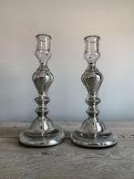 Koppel antieke Franse armeluis zilverglas kandelaars *HIT*, Ophalen of Verzenden, Glas
