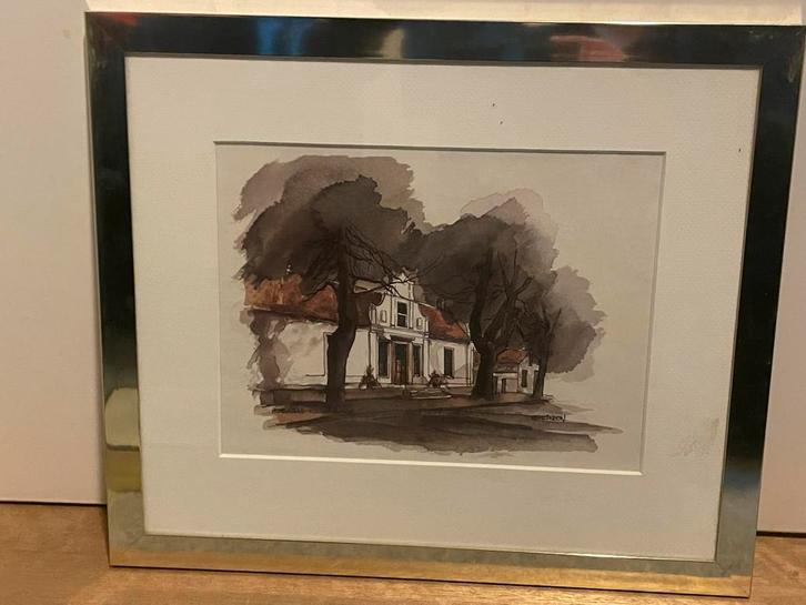 Vier Lijstjes met Huizen door David Wheildon Oosthuizen, Antiek en Kunst, Kunst | Tekeningen en Foto's, Ophalen of Verzenden