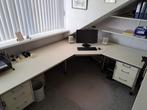 Hoekbureau crème/beige met vaste onderkasten 269x201cm, Ophalen, In hoogte verstelbaar, Zo goed als nieuw