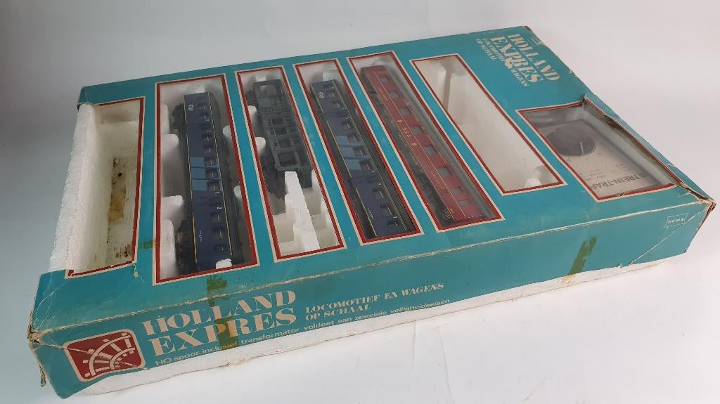Hema Holland Express 4433 doos met treinwagons, 1975. S29, Tweedehands verkoop, Tweedehands verkoop, Wisselstroom, Gebruikt