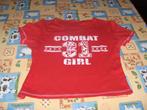 Kort rood katoenen college Combat Girl print shirt 164 prima, Meisje, Gebruikt, Ophalen of Verzenden, Shirt of Longsleeve
