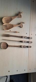 Houten Sla Couverts met Decoratie, Huis en Inrichting, Ophalen of Verzenden, Hout