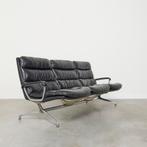 Vintage leren Strässle design bank midcentury jaren 60 sofa, 150 tot 200 cm, Rechte bank, Gebruikt, Metaal