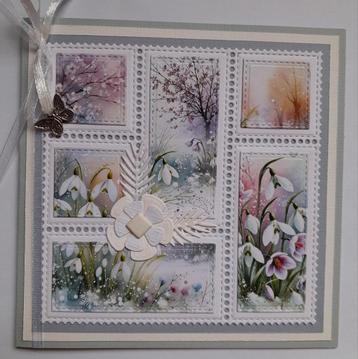 Postzegel kaart met sneeuwklokjes beschikbaar voor biedingen