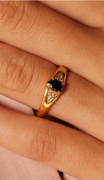 Vintage goldplated ring maat 57/18 zwarte zirkonia, Zo goed als nieuw, 17 tot 18, Dame, Goud