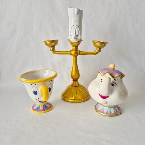 Belle en het beest kandelaar, spaarpot en kopje, Verzamelen, Disney, Gebruikt, Overige typen, Assepoester of Belle, Verzenden