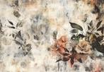 Vintage bloemen op beton fotobehang II, Fotobehang4you, Huis en Inrichting, Stoffering | Behang, Verzenden, Vintage bloemen behang