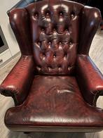 Leren Chesterfield fauteuil met voetenbank, Huis en Inrichting, Fauteuils, Ophalen, Zo goed als nieuw, Leer, 75 tot 100 cm