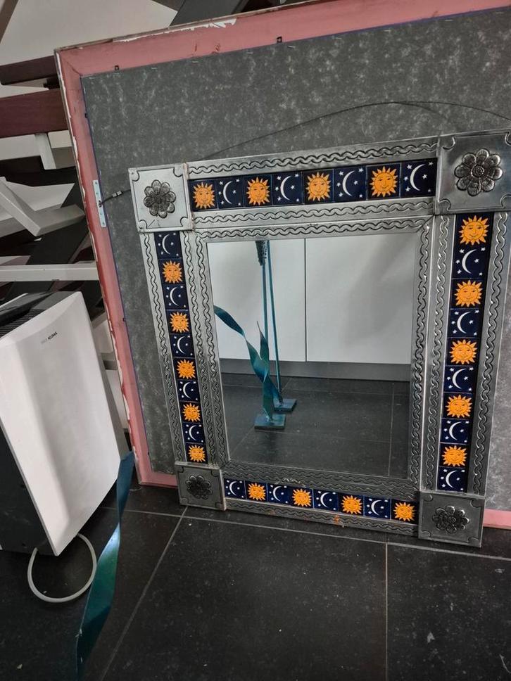 Mexicaanse Spiegel met Zon en Maan, Huis en Inrichting, Woonaccessoires | Spiegels, Gebruikt, 50 tot 75 cm, Minder dan 100 cm