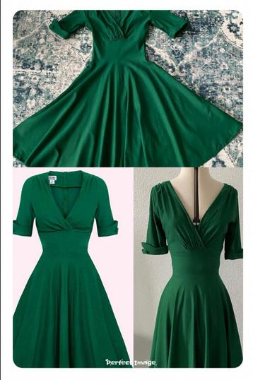 Unique Vintage 50s Delores swingjurk in emerald green beschikbaar voor biedingen