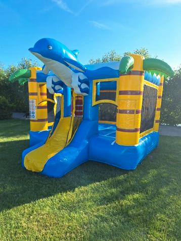 Compact springkussen met glijbaan "Dolfijn" te huur!! beschikbaar voor biedingen