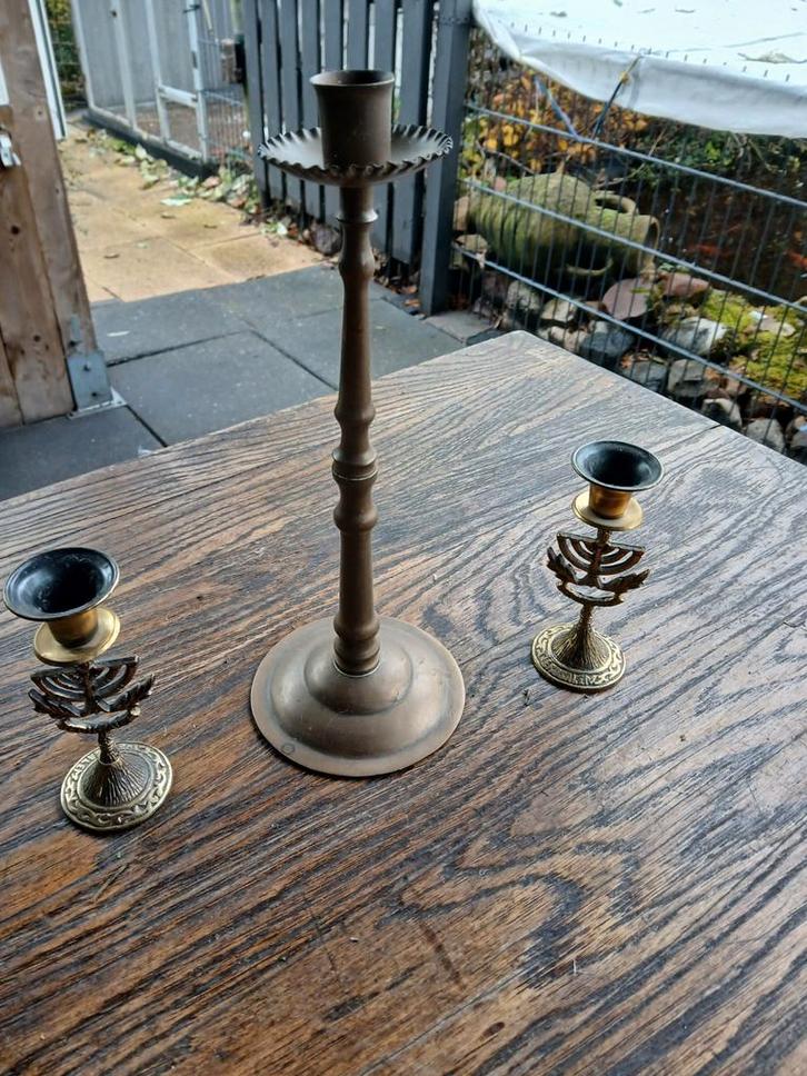 Set van 3 vintage kandelaars, Antiek en Kunst, Antiek | Kandelaars, Koper of Brons, Ophalen of Verzenden