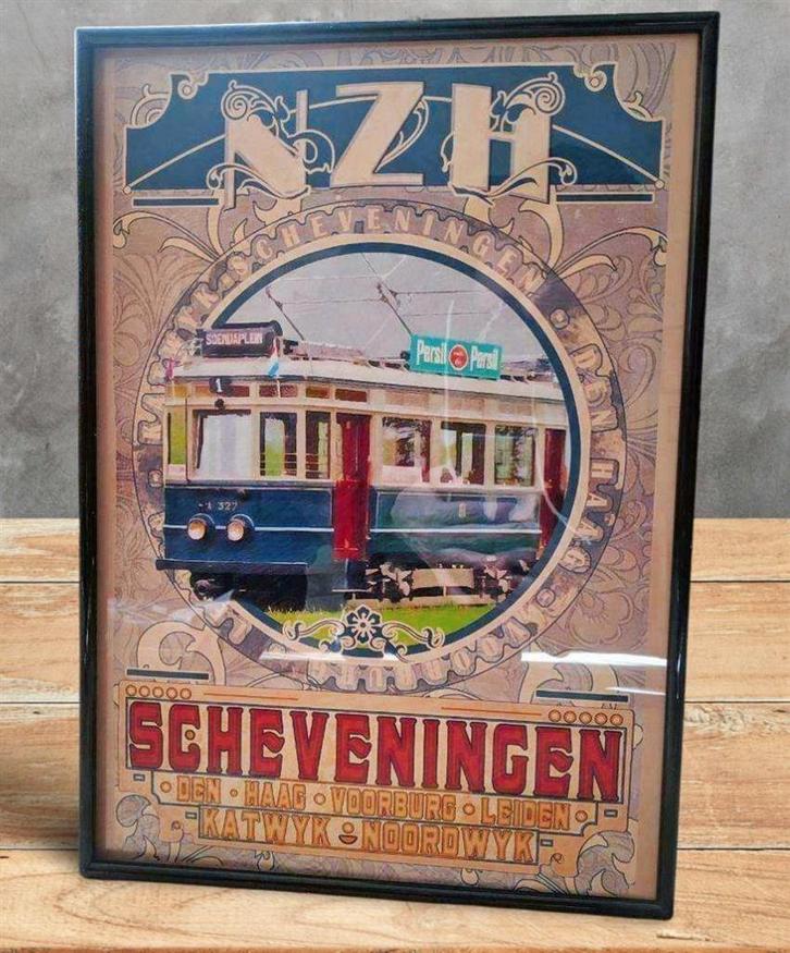 NZH SCHEVENINGEN De Blauwe Tram Poster in Lijst, Verzamelen, Spoorwegen en Tramwegen, Nieuw, Tram, Overige typen, Ophalen of Verzenden