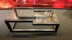 Salon tafel metaal , mat zwart poedercoat & gehard glas, Huis en Inrichting, Tafels | Salontafels, Ophalen, Gebruikt, 100 tot 150 cm
