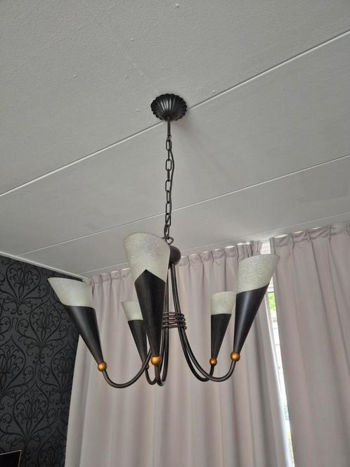 Stijlvolle plafondlamp en staander set, Huis en Inrichting, Lampen | Hanglampen, Zo goed als nieuw, 50 tot 75 cm, Glas, Metaal
