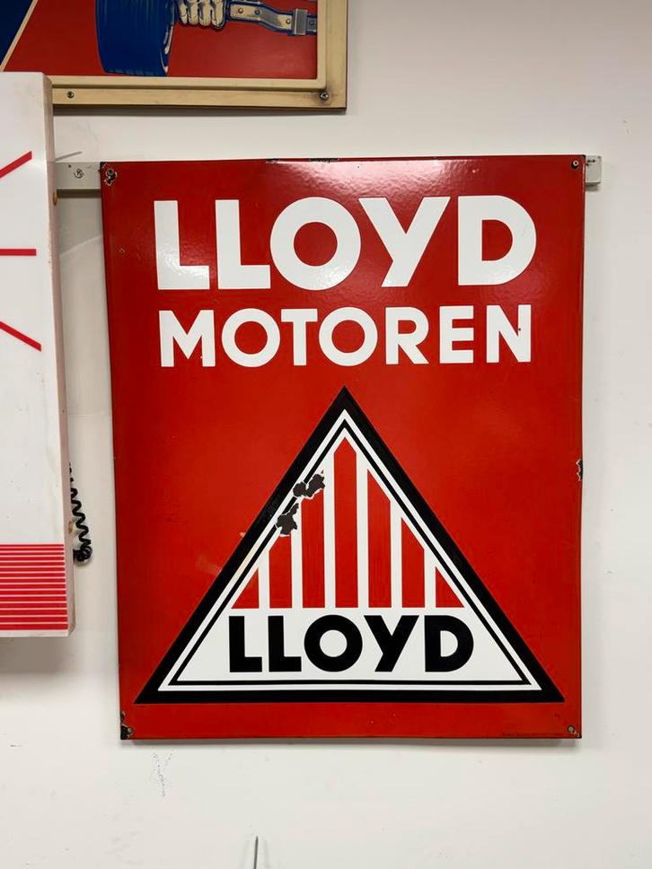 Vintage Lloyd Motoren Emaille Reclamebord, Verzamelen, Merken en Reclamevoorwerpen, Gebruikt, Reclamebord, Ophalen of Verzenden