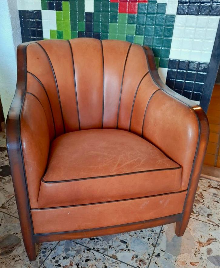Lederen club fauteuil, Huis en Inrichting, Fauteuils, Gebruikt, 50 tot 75 cm, Minder dan 75 cm, Ophalen