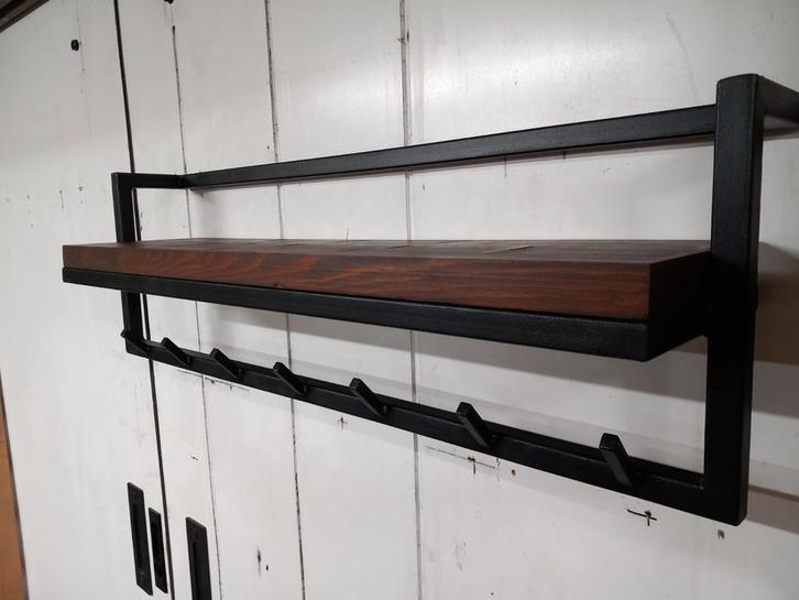Maatwerk staal/hout, Huis en Inrichting, Woonaccessoires | Kapstokken, Zo goed als nieuw, Wandkapstok, Minder dan 100 cm, Hout