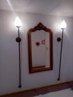 2 geel koperen wand toortsen met matglazen kelken, elektra, Ophalen of Verzenden, Zo goed als nieuw, Brons of Koper, 75 cm of meer