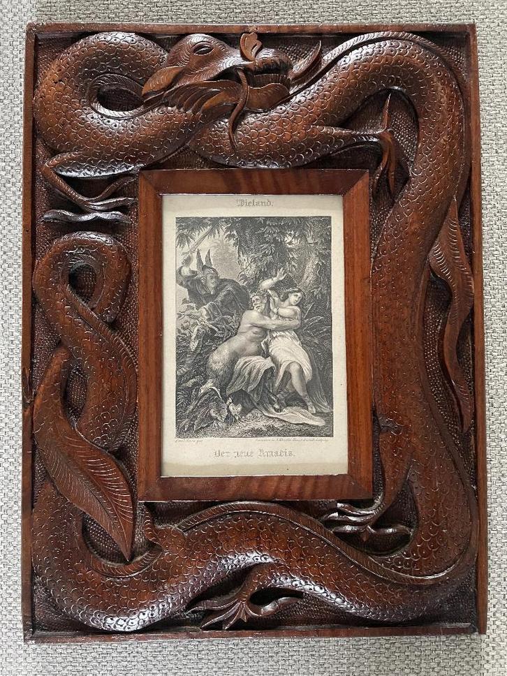 Uniek antiek houtsnijwerk DRAAK houten lijst, Antiek en Kunst, Kunst | Beelden en Houtsnijwerken, Ophalen of Verzenden