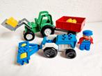 Duplo Tractor voorlader kiepkar + tractor met eg / rol, Duplo, Gebruikt, Ophalen of Verzenden