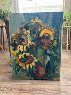 Olieverf zonnebloemen schilderij 1956, Antiek en Kunst, Ophalen