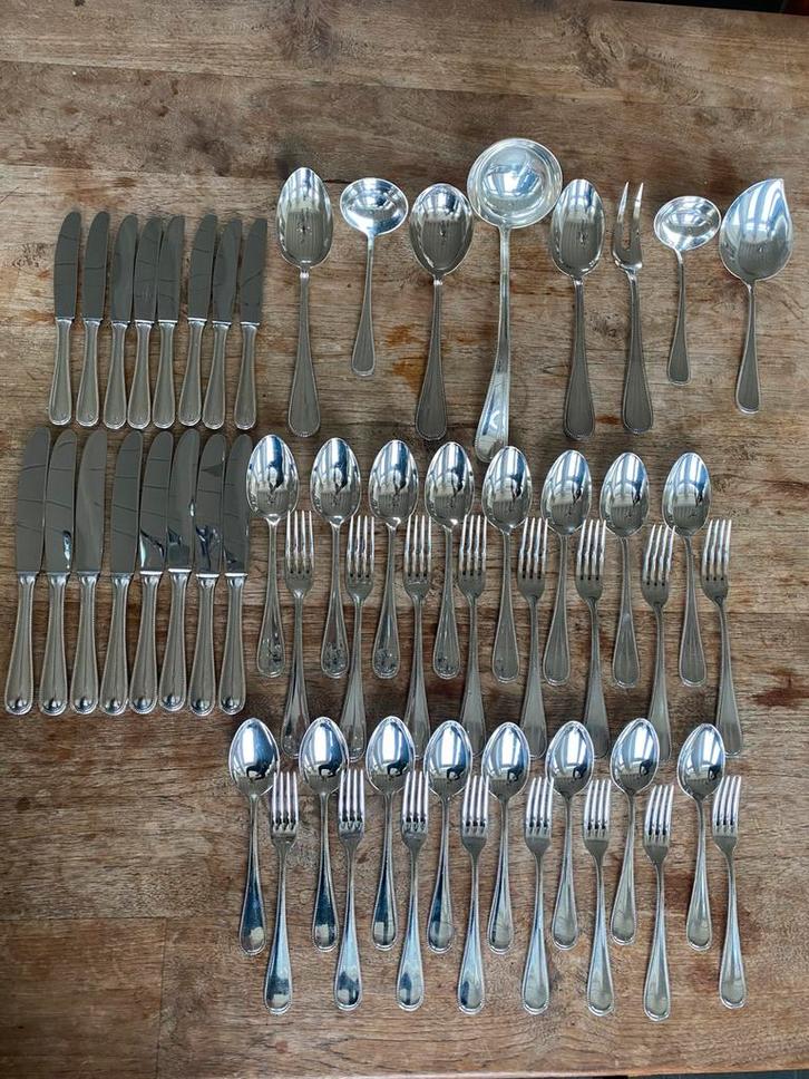 Keltum parelrand bestek, 8 persoons, verzilverd, izgst, Antiek en Kunst, Antiek | Bestek, Ophalen of Verzenden