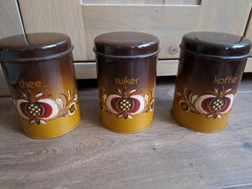 Set vintage bruine voorraadblikken Thee, Suiker en Koffie beschikbaar voor biedingen