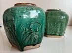 2 Vintage Shiwan Gemberpotten Turquoise Flora 19e eeuws, Ophalen of Verzenden