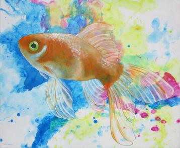 Mooi schilderij van een goudvis. Keep on swimming beschikbaar voor biedingen