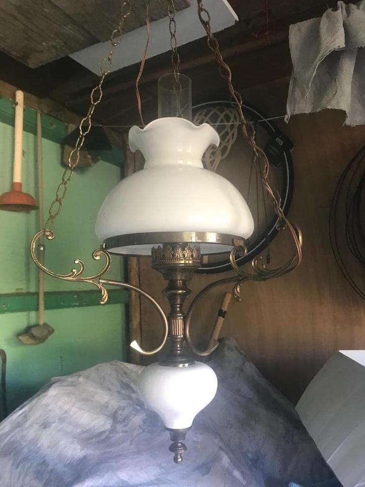 Antieke Schipperslamp met Melkglazen Kap, Antiek en Kunst, Antiek | Lampen, Ophalen