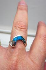 Zilveren modernist ring met turquoise maat ruim 17.5 nr.101, Sieraden, Tassen en Uiterlijk, Ringen, 17 tot 18, Dame, Zo goed als nieuw