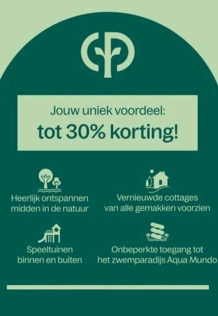 CENTERPARCS KORTING ! (Reactie in 10 minuten), Tickets en Kaartjes, Kortingen en Cadeaubonnen, Bungalowpark, Kortingsbon