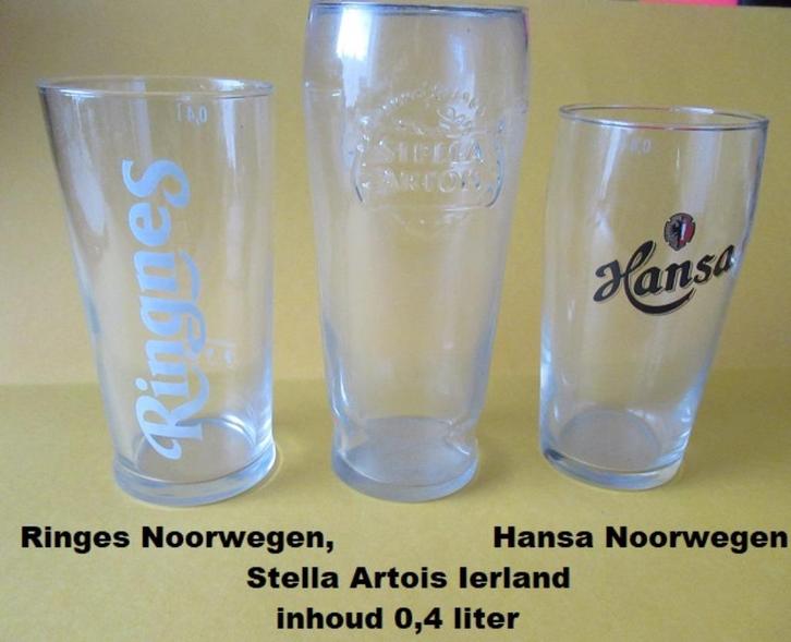 set pint bierglazen, Hansa, Ringes en Stella Ierland, Verzamelen, Biermerken, Zo goed als nieuw, Glas of Glazen, Overige merken