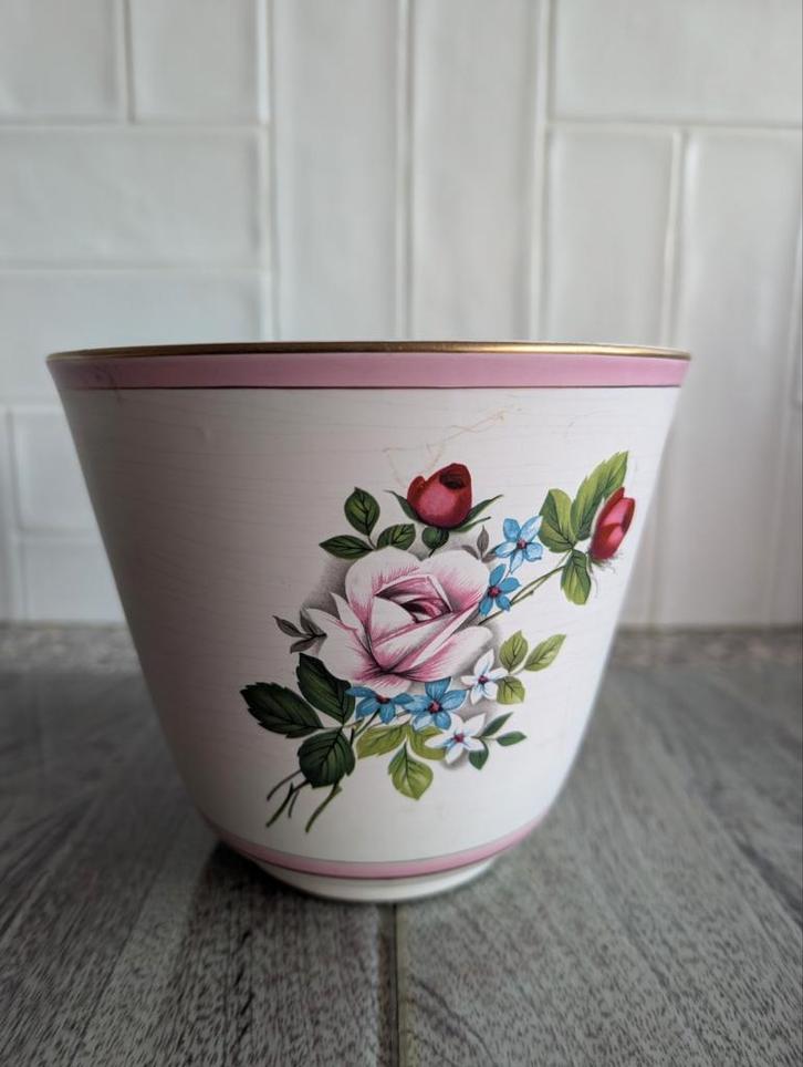 Vintage Bloempot Rozen Flora Holland, Tuin en Terras, Bloempotten, Gebruikt, Aardewerk, Binnen, Balkon, Tuin, Minder dan 40 cm