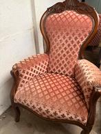 Antieke fauteuil met roze bekleding, Ophalen, Gebruikt, Minder dan 75 cm, 50 tot 75 cm