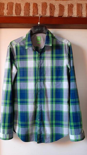 1X GEDRAGEN BLAUW/GROEN/WIT HUGO BOSS SLIM FIT OVERHEMD M/L beschikbaar voor biedingen