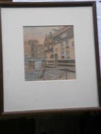 Mazereeuw, Mooie aquarel met een Huizenrij, info gevraagd, Ophalen of Verzenden