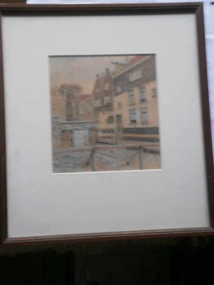 Mazereeuw, Mooie aquarel met een Huizenrij, info gevraagd, Antiek en Kunst, Kunst | Schilderijen | Klassiek, Ophalen of Verzenden