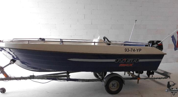 RIGA  440  MAX met TRAILER  en  15 PK  MOTOR, Watersport en Boten, Vis- en Consoleboten, Zo goed als nieuw, 10 tot 30 pk, 3 tot 6 meter