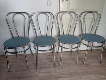 Set van 4 vintage bistro stoelen (chroom, stoffen zitting) beschikbaar voor biedingen