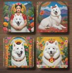Samojeed Frida Kahlo onderzetters met houder, Ophalen of Verzenden, Nieuw, Glas of Kopje