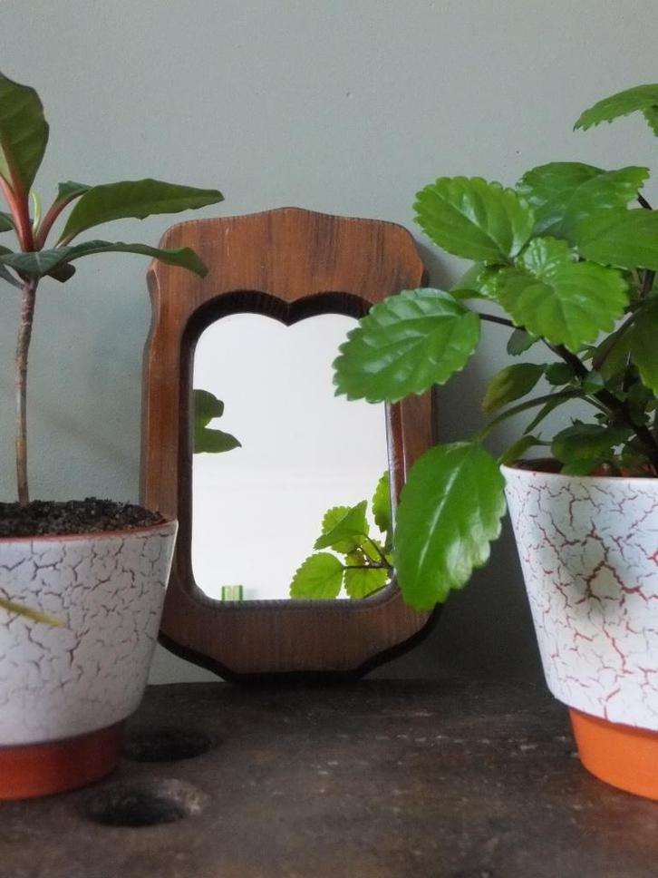 gratis verzenden leuk oude boho vintage spiegel houten lijst, Antiek en Kunst, Curiosa en Brocante, Ophalen
