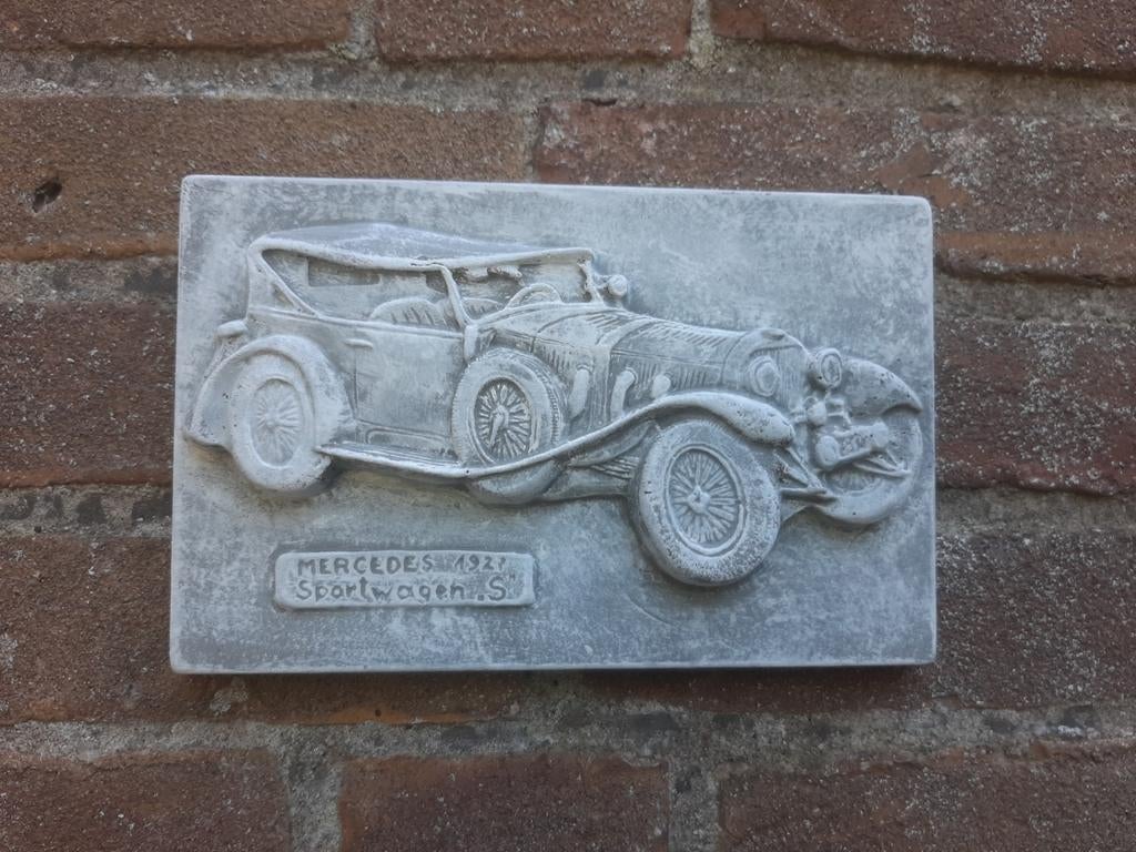 Mercedes 1927 sportwagen S wanddecoratie betonnen beeld, Ophalen of Verzenden, Nieuw