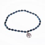 Levensboom Armband Dames Hematiet Metallic Blauwe RVS Kralen, Sieraden, Tassen en Uiterlijk, Armbanden, Nieuw, Elastiek, Blauw