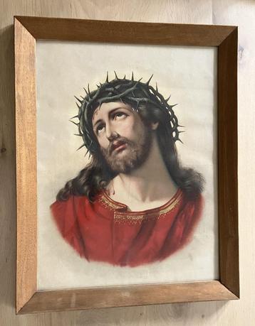 1960's, grote ingelijste afbeelding prent Jezus, Ecco Homo beschikbaar voor biedingen
